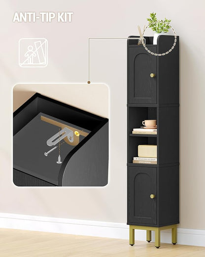 Hzuaneri Slim Bathroom Storage Cabinet, Narrow Bathroom Organizers,2 Doors | Narrow Bathroom Storage with 4 Adjustable Feet, Laundry Room Organization for Small Space,Kitchen, Black BC22404G