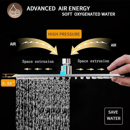 12" Rain Shower Head High Pressure Rainfall Shower Head Brushed Nickel | Square Rain Bathroom Showerhead, High Flow, Large Stainless Steel, Ceiling Mounted, Wall Mounted, Waterfall Full Body