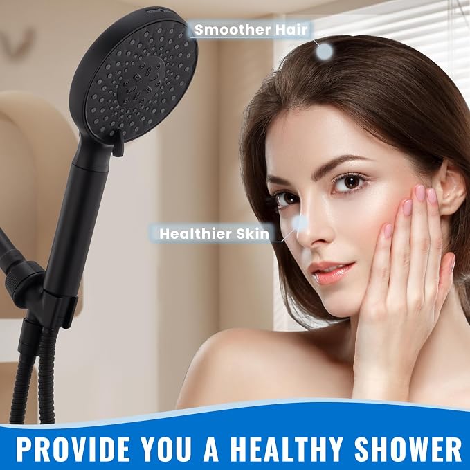 Filtered Shower Head with Handheld, High Pressure 9-Spray Modes Detachable Shower Head with Filter for Hard Water-Remove Chlorine & Impurities, 2 Filters, Matte Black