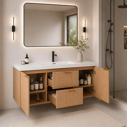 48'' Floating Bathroom Vanity with Sink, Wall-Mounted Cabinet | Painted Surface Wall Mounted Bathroom Vanity Cabinet, Soft Closing System, SMC Vanity Top for Hotels, Office Buildings