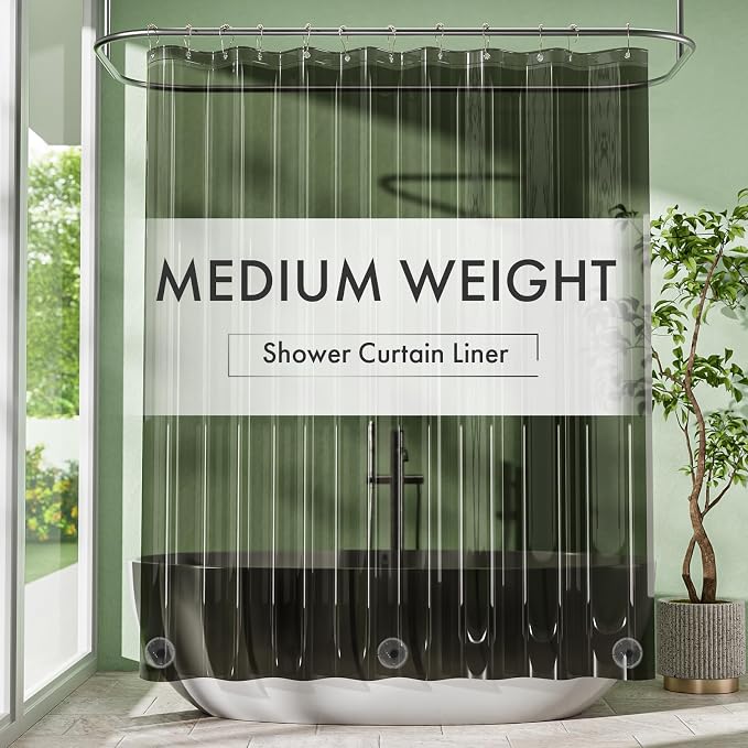 Shower Curtain Liner 72x72, Plastic Shower Liner PEVA Medium Weight Inside Shower Curtains for Bathroom with Rustproof Grommets, Clear Black