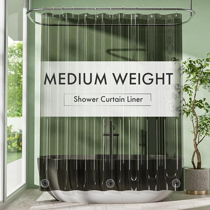 Shower Curtain Liner 72x72, Plastic Shower Liner PEVA Medium Weight Inside Shower Curtains for Bathroom with Rustproof Grommets, Clear Black