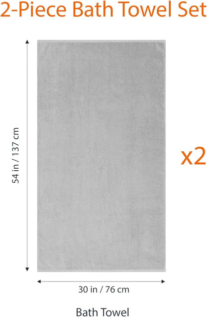 Amazon Basics 2 Piece Quick-Dry Oversize Bath Towel, 100% Cotton, 54" x 30", Platinum