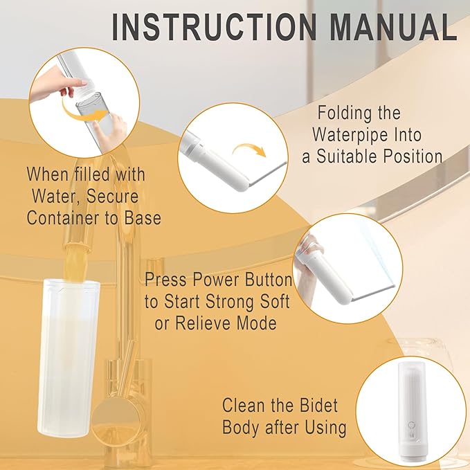 Portable Bidet Sprayer for Toilet, High-Pressure Electric Bidet Sprayer with 3 Nozzle Modes (Feminine, Posterior & Turbo), USB-C Fast Charge, Ideal for Travel, Postpartum Care & Personal Hygiene