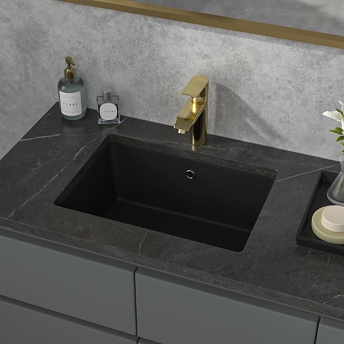 Sarlai Undermount Bathroom Sink - 20 x 14 inch Black Vessel Sink Undermount Sink Rectangular Modern Ceramic Rectangle Vanity Art Basin with Overflow, Interior Dimension 17-1/8 x 11-4/5x 4-1/2 Inch