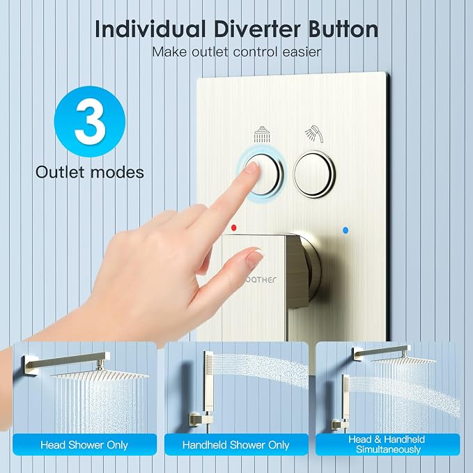 Shower System Shower Faucet Set with Push-Button Diverter and Wall Supply Elbow 10 Inch Shower Head Brushed Nickel