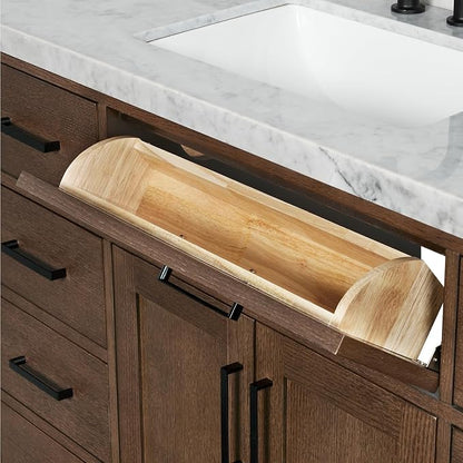 DKB Isabella 54-Inch Brown Oak Single Bathroom Vanity with Sink, 1.5-Inch Edge Italian Carrara Marble Countertop & 4" Backsplash, Soft-Closing Doors & Drawers, Solid Oak Wood Construction
