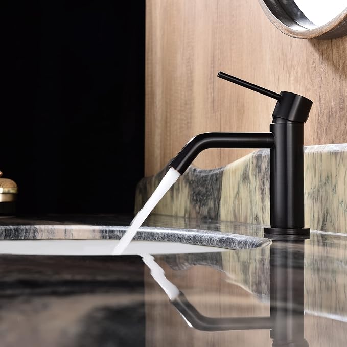Oil Rubbed Bronze Bathroom Faucet Single Hole, Single Handle Bronze Sink Faucet Bathroom with Pop Up Drain and Water Faucet Supply Lines