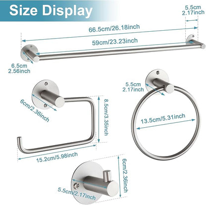 Towel Racks for Bathroom 4 Pieces,Brushed Nickel Stainless Steel Bathroom Accessories Set Wall Mounted Included 24 Inches Towel bar,Towel Holder,Toilet Paper Holder,Robe Hook