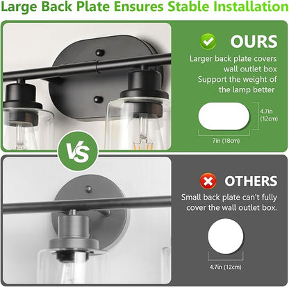 Ascher 4-Light Bathroom Light Fixtures, Modern Vanity Lights with Clear Glass Shade, Matte Black Wall Lamp for Bathroom Mirror Hallway Cabinet Porch