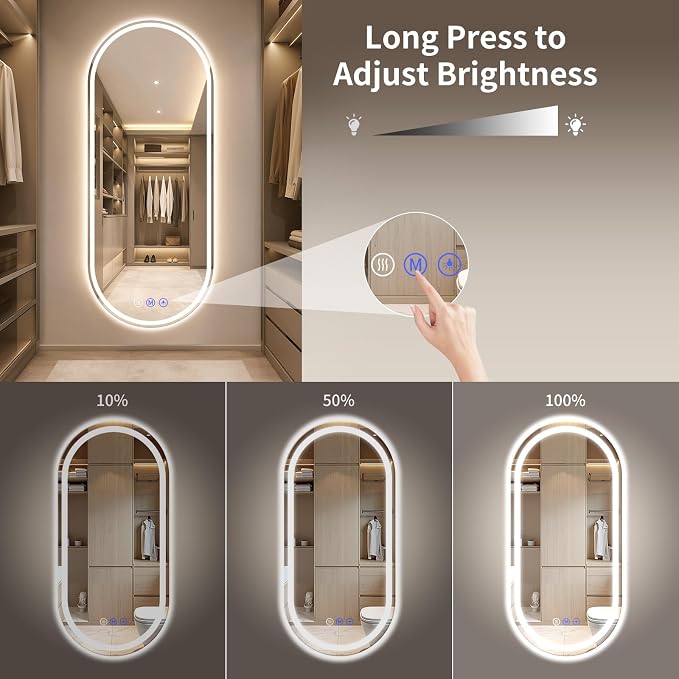 Oval LED Bathroom Mirror, 30"x 71" Led Full Length Mirror | Frameless Large LED Mirror with Front Light & Backlit, Anti-Fog, Dimmable Wall Mounted Lighted Mirror, Smart Bathroom Mirror
