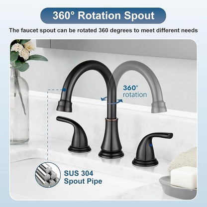 Widespread Bathroom Sink Faucet Deck Mounted 3 Hole 8 inch Bathroom Vanity Faucet 2 Handles Basin Mixer Tap with Pop up Drain,Oil Rubbed Bronze