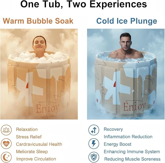 Portable Bath Tub for Adult, Foldable Soaking Bathtub for Hot SPA&Ice Bath, Foldable Small Bathtub Collapsible Tub for Bathing, 6-layer Insulated portable tub, Space-Saving (yellow 25.9X27.5 IN)