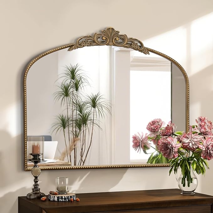 Micasso Vintage Gold Arched Mirror: 36"x29" Baroque Antique Wall Mirror | Traditional Ornate French Decorative Wall Mirror for Bedroom/Bathroom/Entryway/Hallway/Dresser/Vanity/Mantel/Nightstand