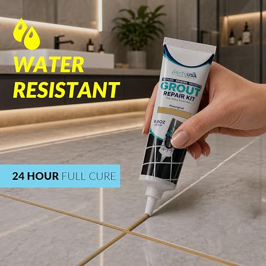 Premixed Tile Grout Repair - Sand Beige (8.8oz/250g) | 5 beige shades with RAL codes, premixed acrylic sanded, bathroom shower kitchen tile, water-resistant, 24-hour cure, 29 sq ft