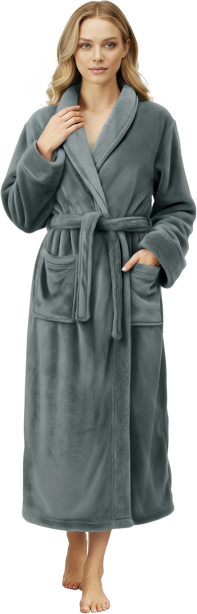 NY Threads Women's Fleece Shawl Collar Bathrobe Plush Long Spa Robe, Medium