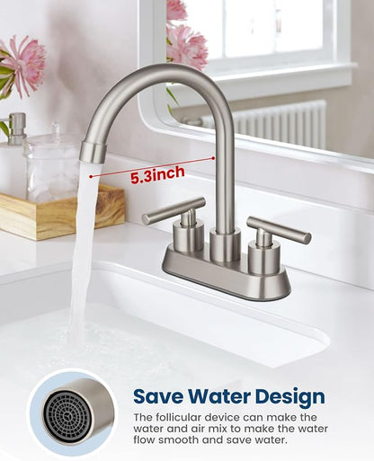 Airuida 4 Inch Centerset Brushed Nickel Bathroom Sink Faucet | 2 Handle,with Pop Up Drain,Sink Faucet Bathroom