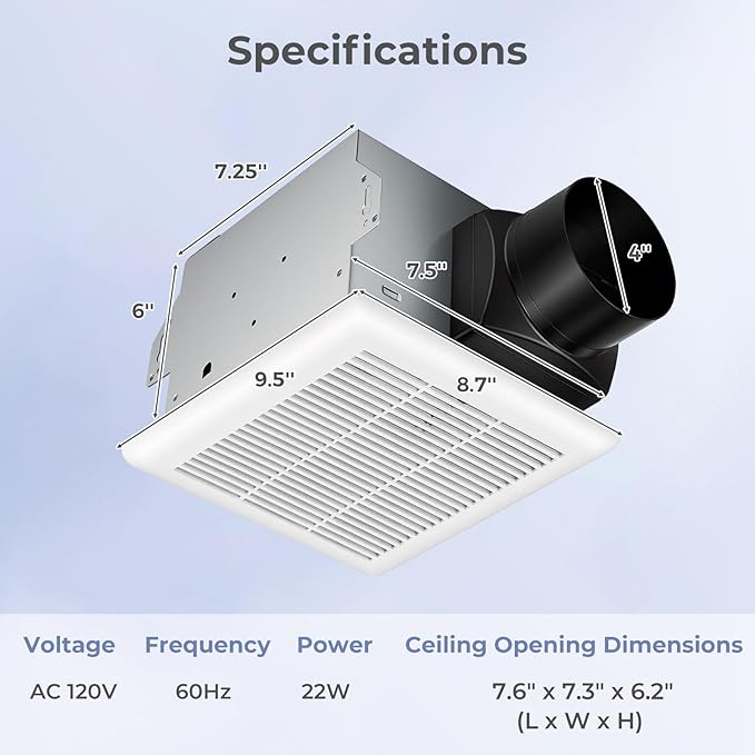 COSTWAY Bathroom Exhaust Fan, Ceiling Mount Ventilation Fan with Galvanized Sheet Housing, 4 Inch Duct Connector, 80 CFM 1.5 Sones Quiet Bath Vent Fan for Home, White