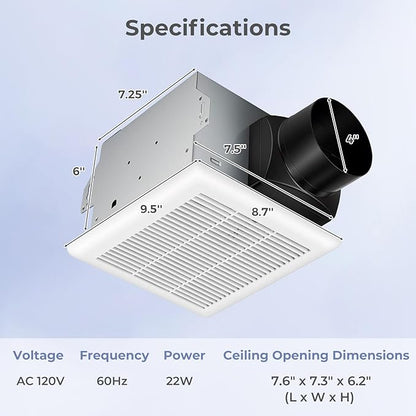 COSTWAY Bathroom Exhaust Fan, Ceiling Mount Ventilation Fan with Galvanized Sheet Housing, 4 Inch Duct Connector, 80 CFM 1.5 Sones Quiet Bath Vent Fan for Home, White