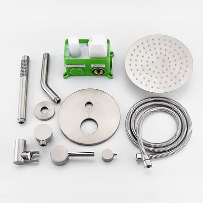 SUMERAIN Wall Mounted Rainfall Shower System Brushed Nickel Shower Faucet Set with Handheld Sprayer and Valve