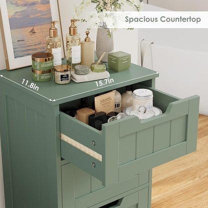 FOTOSOK Bathroom Cabinet, Bathroom Storage Cabinet with 5 Drawers, Green | Narrow Bathroom Storage with Cut-Out Handles, 11.8” x 15.7” x 40.1”, Slim & Small Floor Cabinet for Laundry/Hallway