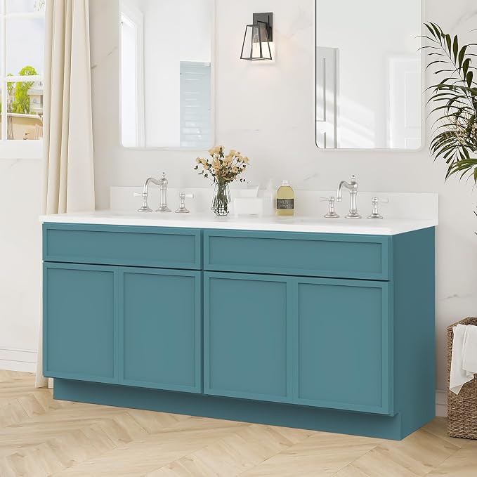 66 Inch Bathroom Vanity Base Only, Double Vanity Cabinet with Soft Closing Door, 2ea 33 inch Cabinet, Without Top,Green