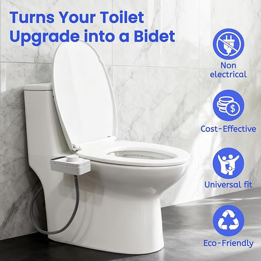 Ultra-Slim Bidet Attachment,Fresh Water Sprayer Non-Electric Toilet Bidet Attachment,Self-Cleaning Dual Nozzles with Adjustable Water Pressure for Rear & Female Washing
