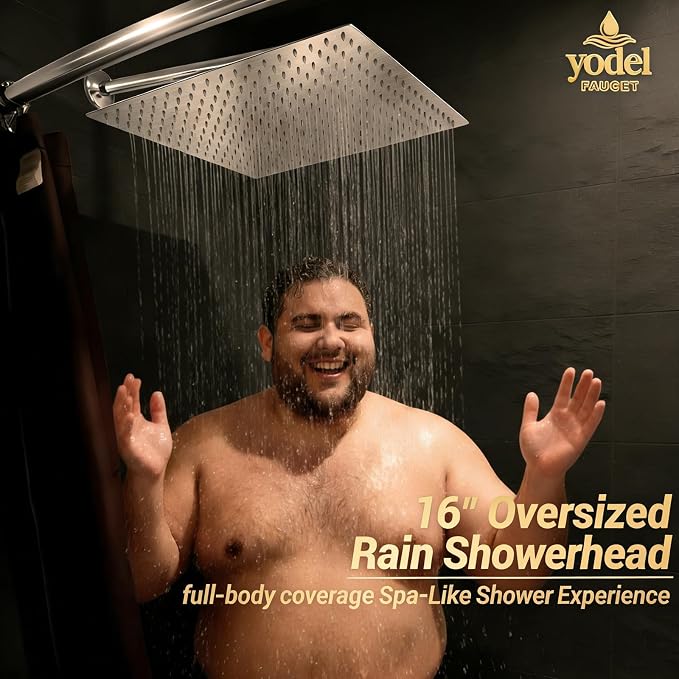 16 Inch Rain Shower Head,Rainfall Showerhead for Bathroom | All Metal 304 Stainless Steel with 324 Silicone Nozzel, Full Body Coverage,Ceiling Mount,Brushed Nickel