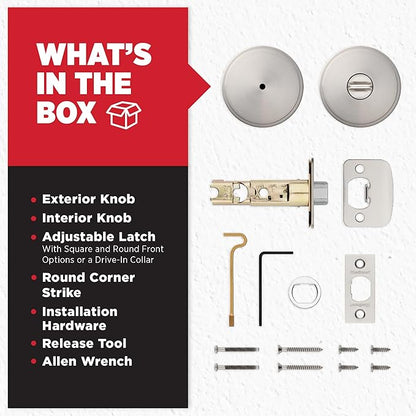 Kwikset Pismo Interior Privacy Door Knob with Lock, Door Handle for Bathroom and Bedroom, Satin Nickel Keyless Turn Lock Doorknob, with Microban Protection (Pack of 10)