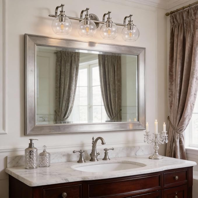 ANDY STAR Brushed Nickel Vanity Lights for Bathroom, 4 Light Vanity Light Brushed Nickel, Farmhouse Vanity Lighting Fixtures, 30.5 Inch Modern Silver Wall Sconce, E26 Base Bulbs Required, UL Certified