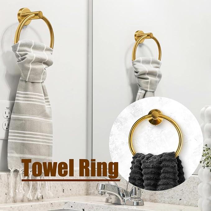 5PCS Brushed Gold Bathroom Accessories Set, Bathroom Hardware Set | Splicing 24 Inch Stainless Steel Bath Towel Bar Set, Gold Bathroom Accessories Wall Mounted
