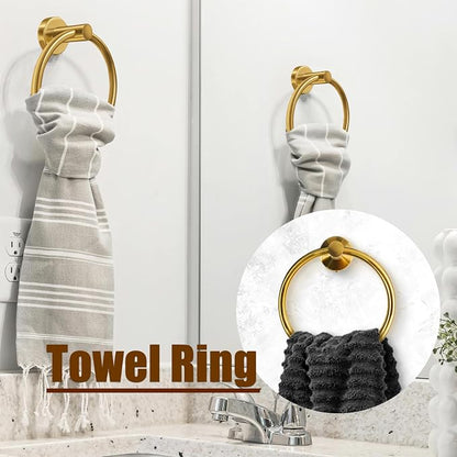 5PCS Brushed Gold Bathroom Accessories Set, Bathroom Hardware Set | Splicing 24 Inch Stainless Steel Bath Towel Bar Set, Gold Bathroom Accessories Wall Mounted