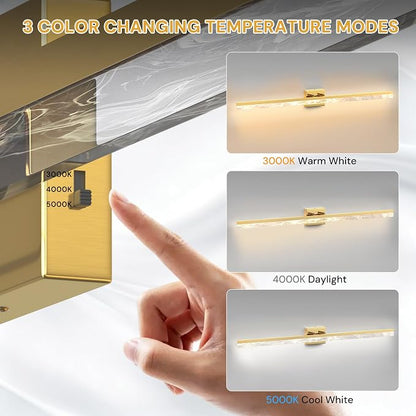 L LOHAS LED 48 Inch Gold Vanity Light Bar Over Mirror Marble Acrylic 3CCT | Modern LED Vanity Light With Marble Acrylic Shade, Adjustable Bathroom Mirror Lighting for Bedroom and Living Room