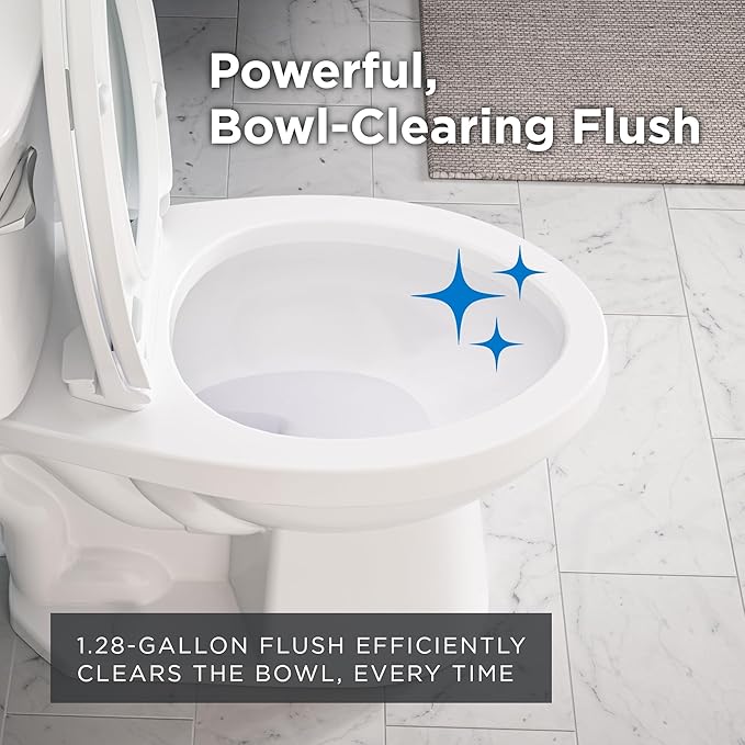 Gerber Viper Force Elongated Two-Piece Toilet, Soft-Close Seat, White | Strong flush clears the bowl every time | Seat lifts off in seconds for easy cleaning | Tool-free install kit included