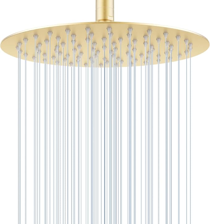 10 Inch Brushed Gold Round Rain Shower Head, All Metal Stainless Steel Rainfall Shower Heads with 100 Anti-Clog Silicone Nozzles, Wall or Ceiling Mount