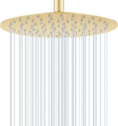 10 Inch Brushed Gold Round Rain Shower Head, All Metal Stainless Steel Rainfall Shower Heads with 100 Anti-Clog Silicone Nozzles, Wall or Ceiling Mount