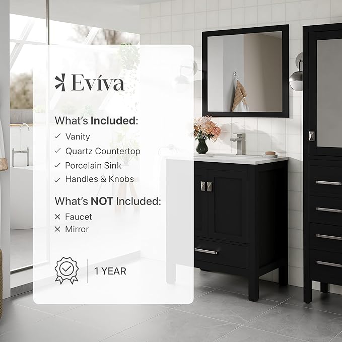Eviva London 30 Inch Espresso Bathroom Vanity with Carrara Quartz Top