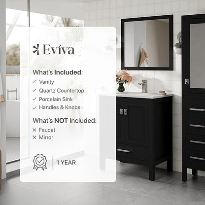 Eviva London 30 Inch Espresso Bathroom Vanity with Carrara Quartz Top