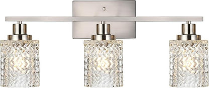 MELUCEE 3 Lights Bathroom Light Fixtures Brushed Nickel | Modern Vanity Lights Indoor Wall Mounted Light with Hammered Glass Shade Suitable for Bathroom Living Room Hallway
