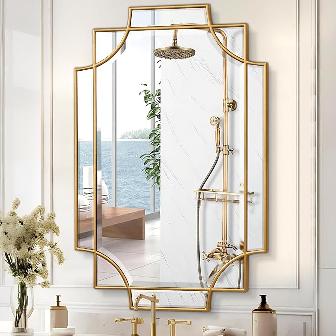 Gold Mirror for Wall, 32"x48" Large Decorative Mirrors for Wall Decor, Polished Bevelled Full Length Long Mirror for Living Room, Bathroom, Bedroom, Entryway