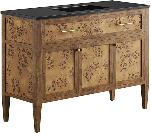 Modway Elysian 48" Burl Wood Single Bathroom Vanity in Black Brown with Ceramic Sink Basin