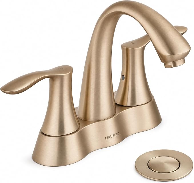 Champagen Gold Bathroom Faucet 3 Hole, 2 Handle Bathroom Sink Faucet, 4 Inch Centerset Bathroom Faucet with Drain Assembly, BF423-CB