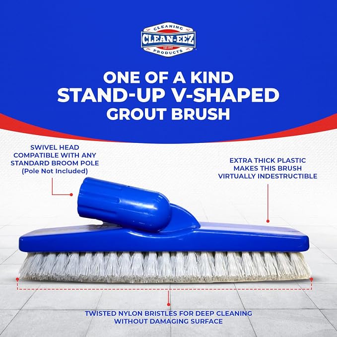 Clean-eez Grout Cleaner 2 Pack with Stand-Up Brush Attachment - Stain Remover Heavy-Duty Scrubber - Bathroom Shower Ceramic Porcelain Tile & Grout Only - Easy Control Flip Top Cap - 32 oz.