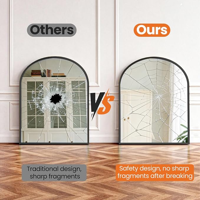 Sweetcrispy 31x32 Bathroom Mirrors for Wall, Arched Mirror for Over Sink | Metal Framed HD Shatter-Proof Glass, Decor Wall Mirror for Entryway, Living Room, Bedroom, Black