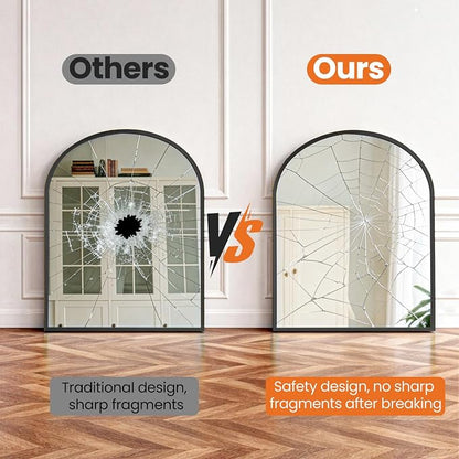 Sweetcrispy 31x32 Bathroom Mirrors for Wall, Arched Mirror for Over Sink | Metal Framed HD Shatter-Proof Glass, Decor Wall Mirror for Entryway, Living Room, Bedroom, Black