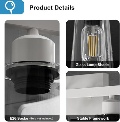 Lightdot 4 Light Bathroom Vanity Light, 26.5" White Bathroom Light Fixtures with Clear Glass Waterproof Shades, Rust-Proof Modern Vanity Lights Over Mirror for Kitchen Hallway Cabinet Porch