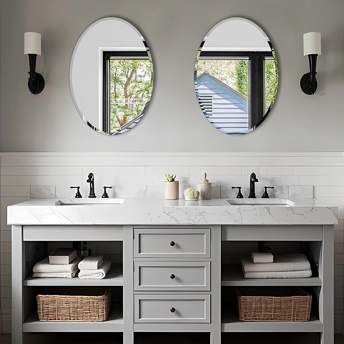 Bathroom Mirror for Over Sink 16" x 24" Oval Frameless Wall Mirror | Beveled Polished Edge Decorative Wall Mirror for Bathroom, Bedroom, Vanity and Entryway