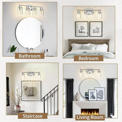 Bathroom Vanity Light Over Mirror,Bathroom Light Fixture Wall Sconce Lighting for Bedroom,Living Room (Nickel, 4-Light)