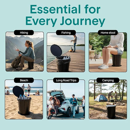SereneLife Foldable Toilet Seat for Camping, Adjustable Height Portable Travel Potty with Lid, Carry Bag, Non-Slip Base, 331 lbs Capacity + 3-Pack Flushable Wipes, for Car, Hiking, Outdoor Use, Black