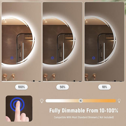 Bathroom Smart Mirrors with Three Color LED Lights,20”x20 Bath Round Mirror,Backlit + Front Lit Temperature Brightness Settings-Wall Mounted Lighted Bathroom Vanity Mirror